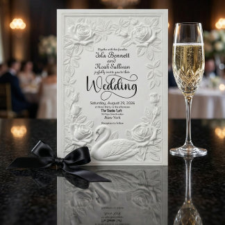 Invitation Faux papier gaufré en relief Cygne floral mariage