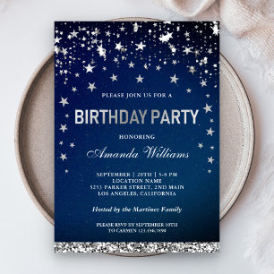 Invitation Faux Parties scintillant Argent Étoiles Confetti f