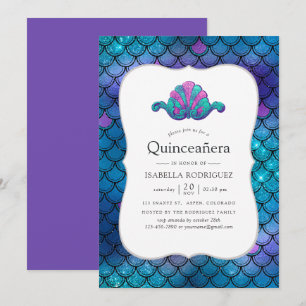 Invitation Faux Parties scintillant Échelle de sirène Motif Q