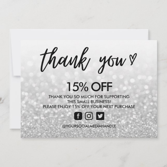 Invitation Faux Parties scintillant Merci Coeur Média Inserti (Devant)