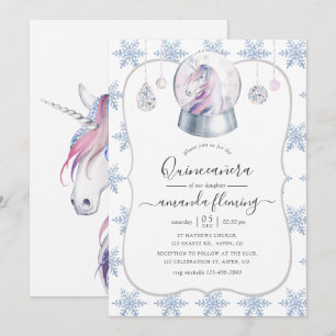 Invitation Faux Parties scintillant Unicorn Winter Wonderland