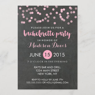 Invitation Faux Pink Parties scintillant Chalkboard Bachelore