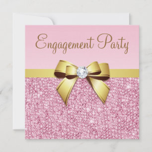 Invitation Faux Pink Sequins Gold Bow