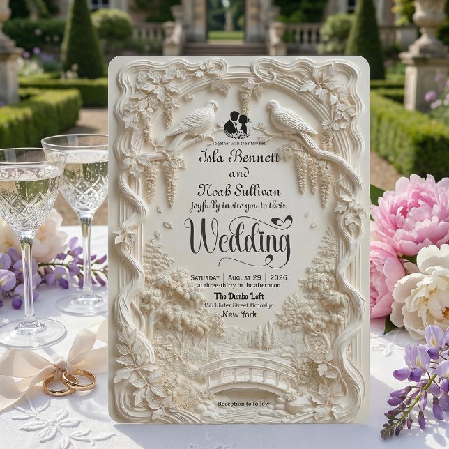 Invitation Faux Relief Carved Pastoral Birds Wedding (Créateur téléchargé)