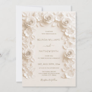 Invitation Faux relief en ivoire Roses Cadre Mariage