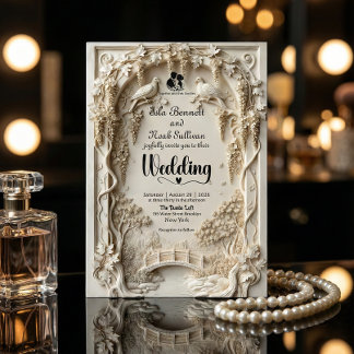 Invitation Faux relief floral en ivoire pour mariage