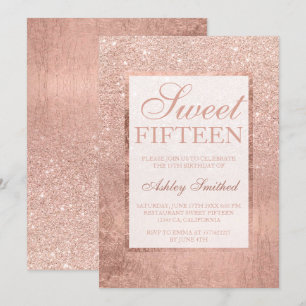 Invitation Faux rose feuille parties scintillant or élégant c