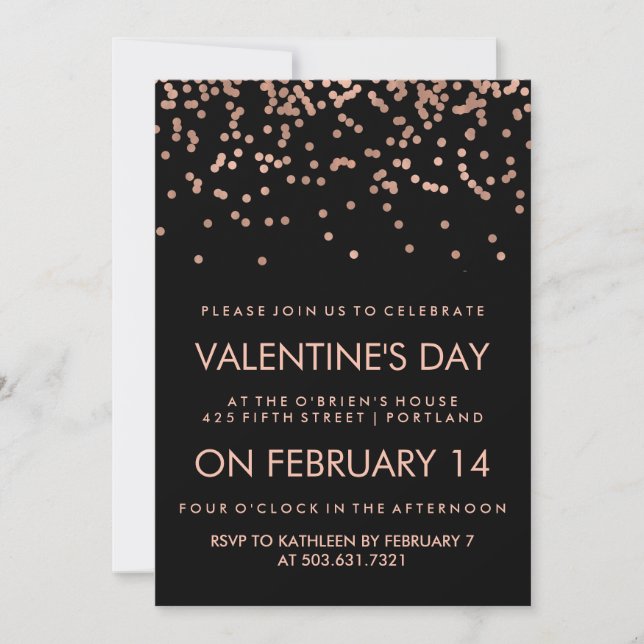 Invitation Faux Rose Gold Confetti le jour de la Saint-Valent (Devant)