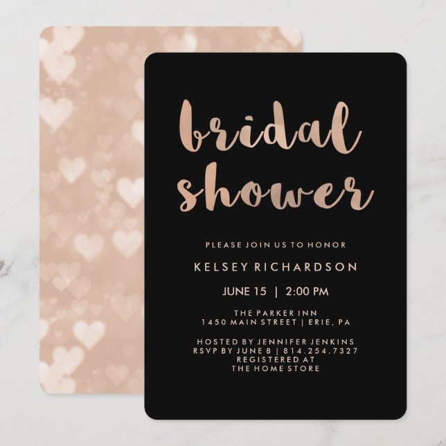 Invitation Faux Rose Gold et Black Fête des mariées (Devant / Derrière)