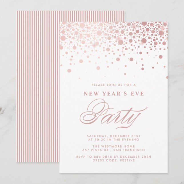Invitation Faux Rose Gold Foil Confetti fête de la Saint-Sylv (Devant / Derrière)
