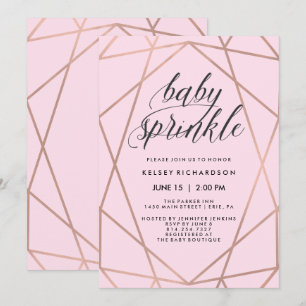 Invitation Faux Rose Gold Géométrique Blush Pink Bébé saupoud