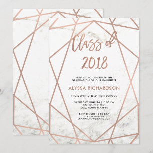 Invitation Faux Rose Gold Géométrique Marble Graduation Par