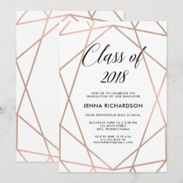 Invitation Faux Rose Gold Géométrique sur White Graduation Pa