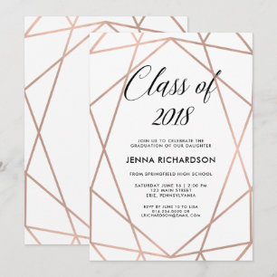 Invitation Faux Rose Gold Géométrique sur White Graduation Pa
