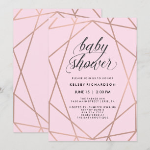 Invitation Faux Rose Gold Geometry sur Baby shower rose pâle