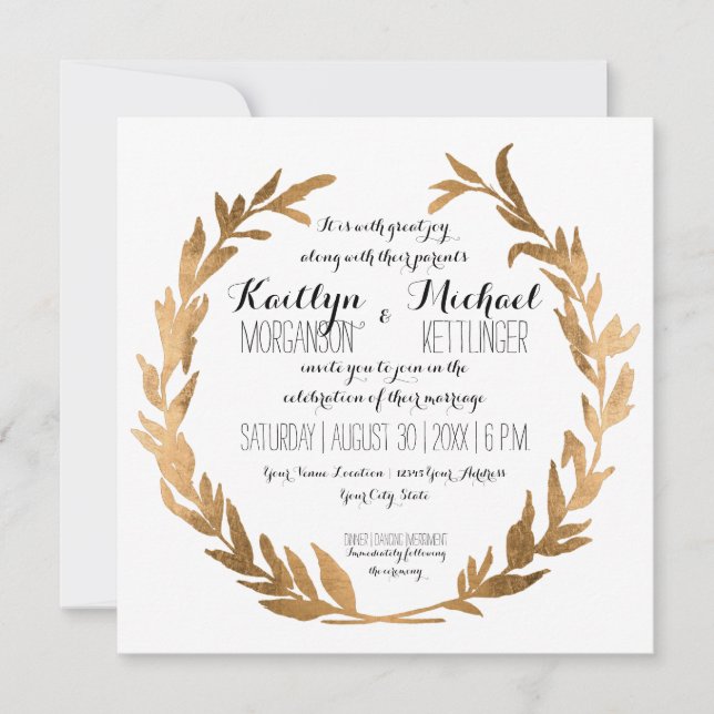 Invitation Faux Rose Gold Laurel Wreath Olive Leaf Carré (Devant)