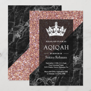 Invitation Faux Rose Gold Pailleté Marbre Noir Aqiqah