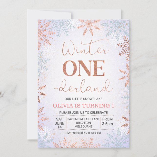 Invitation Faux Rose Gold Winter Anniversaire d'un derland (Devant)