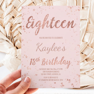 Invitation Faux rose or confetti blush 18e anniversaire