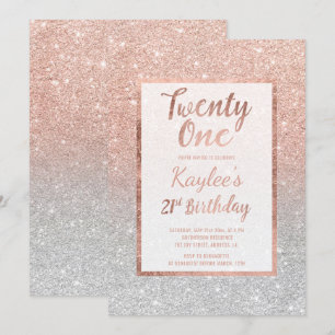 Invitation Faux rose or faux parties scintillant argent chic 