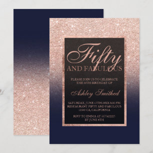 Invitation Faux rose or parties scintillant marine bleu cinqu