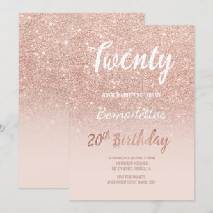 Invitation Faux rose or parties scintillant ombre 20e anniver