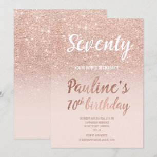 Invitation Faux rose or parties scintillant ombre 70e anniver