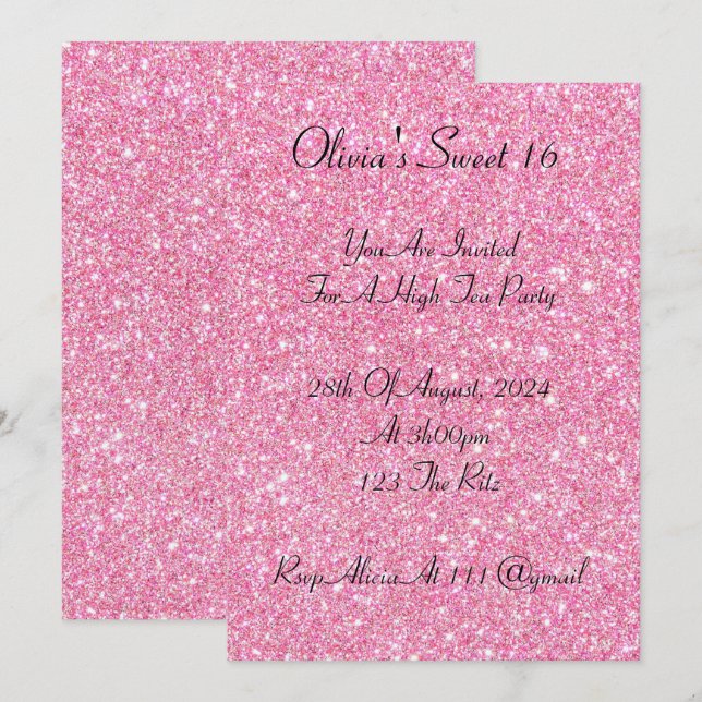 Invitation faux rose parties scintillant doux 16 anniversaire (Devant / Derrière)