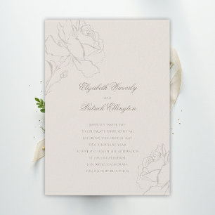 Invitation Faux Roses En Relief Ecru Mariage Formel Classique