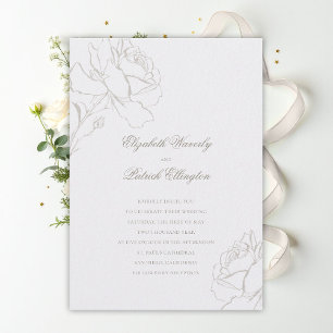 Invitation Faux Roses En Relief Perle Mariage Formel Classiqu
