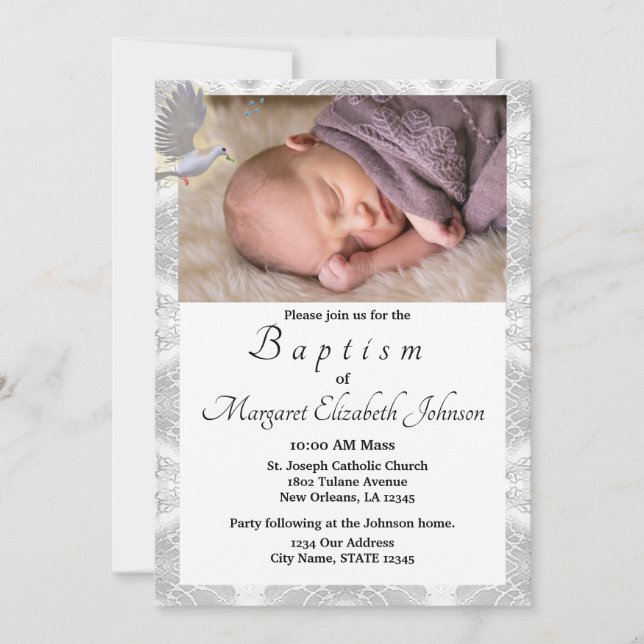 Invitation Faux Satin Saint-Esprit Baptismal (Devant)