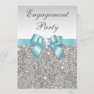 Invitation Faux Séquences Argent Partie d'engagement Turquois