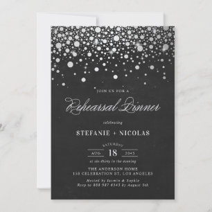 Invitation Faux Silver Foil Confetti Chalkboard Répétition