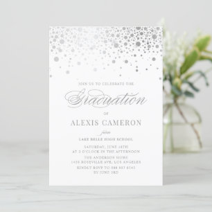 Invitation Faux Silver Foil Confetti Dots Graduation