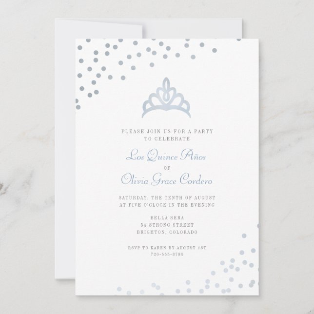 Invitation Faux Silver Foil Tiara Quinceañera (Devant)