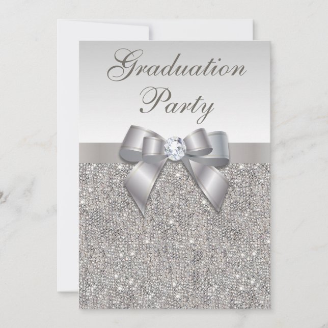 Invitation Faux Silver Jewels Bow Girls (Devant)