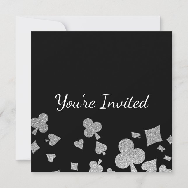 Invitation Faux Silver Parties scintillant Casino (Devant)