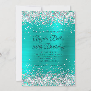 Invitation Faux Silver Parties scintillant Turquoise Foil 50e