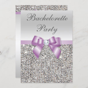 Invitation Faux Silver Sequins Lilac Bow Bachelorette Party