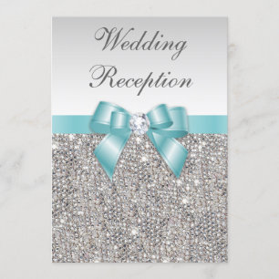 Invitation Faux Silver Sequins Réception Turquoise de mariage