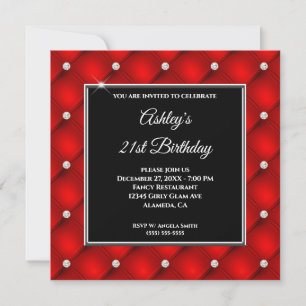 Invitation Faux Sparkly Diamond Tufted Red 21e anniversaire