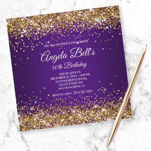 Invitation Faux Sparkly Gold Parties scintillant Royal Purple