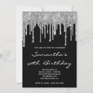Invitation Faux Sparkly Parties scintillant argent gouttes no