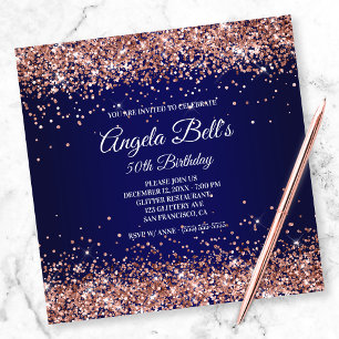Invitation Faux Sparkly Rose Parties scintillant d'or Monogra