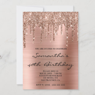 Invitation Faux Sparkly Rose Parties scintillant or gouttes F