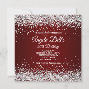 Invitation Faux Sparkly Silver Parties scintillant Bourgogne