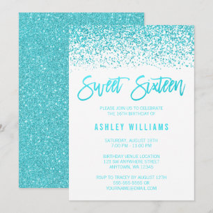 Invitation Faux Turquoise Parties scintillant douce 16 Annive