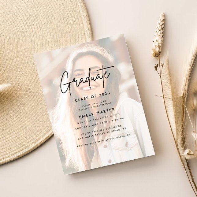 Invitation Faux Vellum Overlay moderne Photo Graduation Party (Créateur téléchargé)