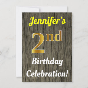 Invitation Faux Wood, Faux Gold 2e anniversaire