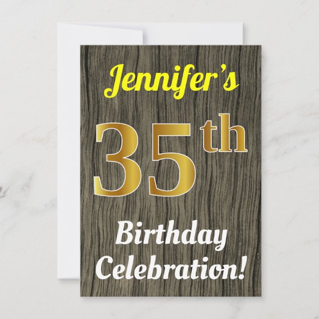 Invitation Faux Wood, Faux Gold 35e anniversaire (Devant)